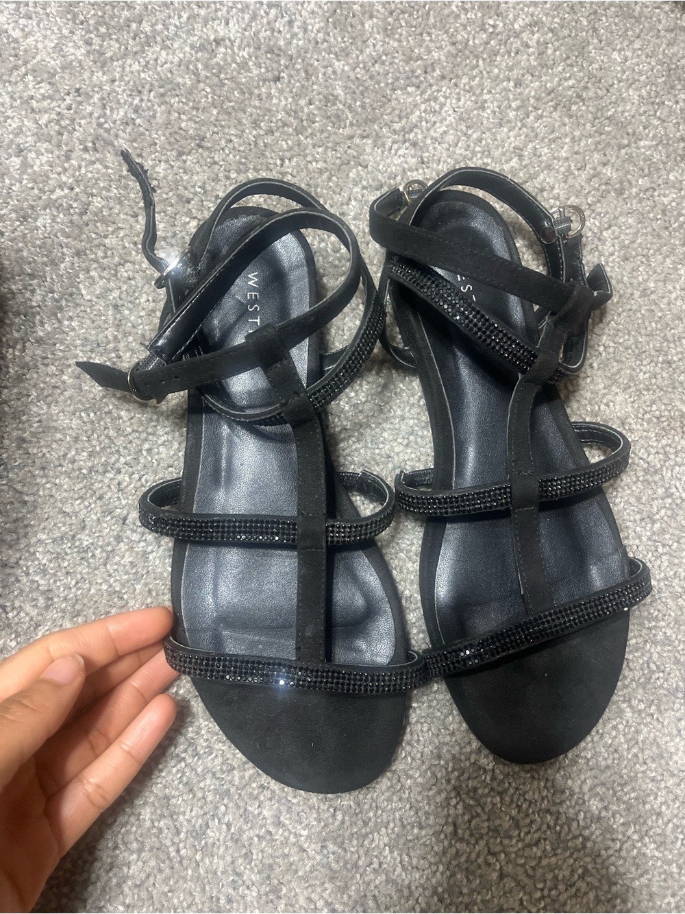 Black Strappy Embellished Women's Sandals Size 7
